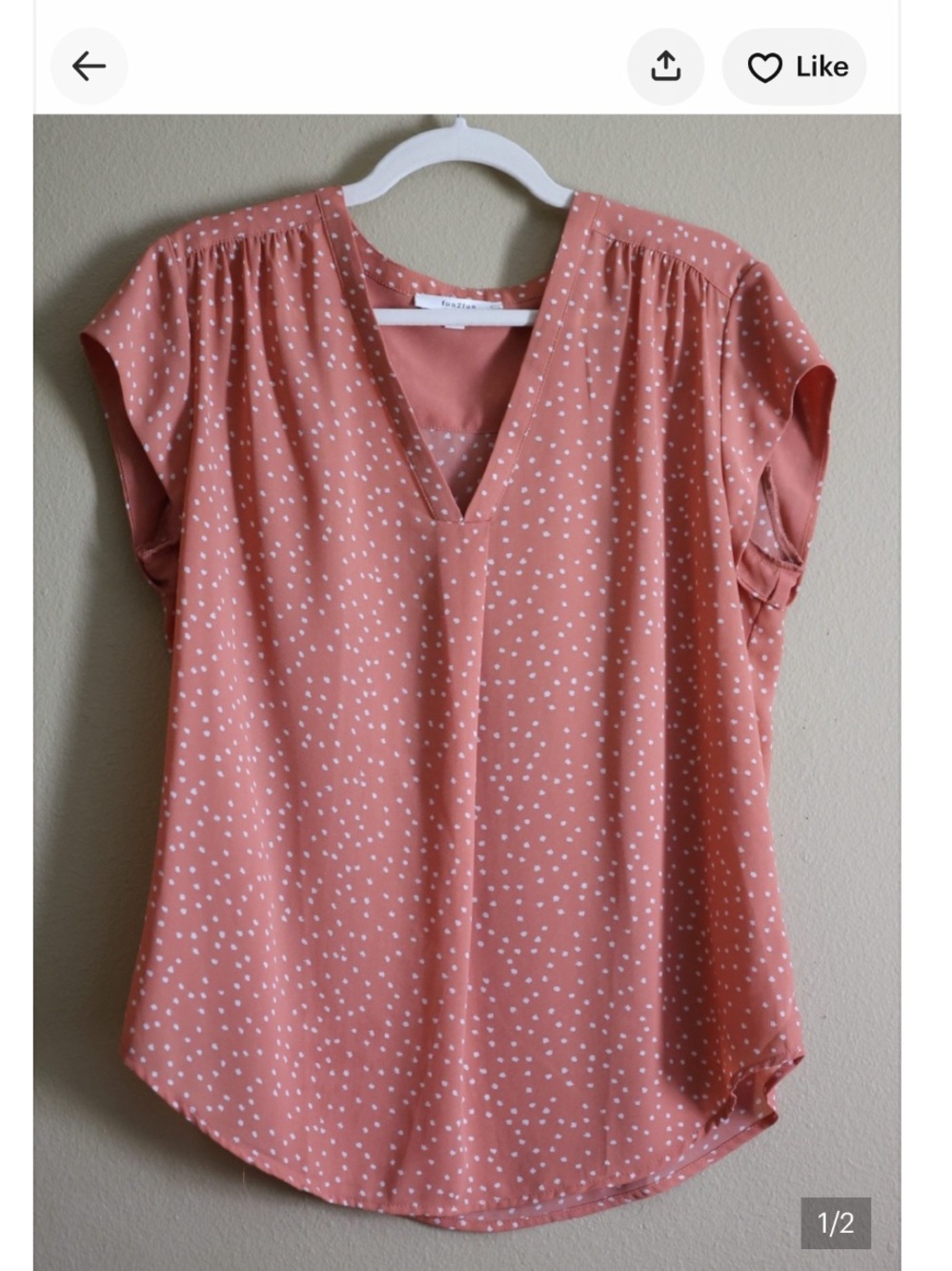 Fun2Fun Women’s V-Neck Blush Pink Dot Cap-Sleeve Top